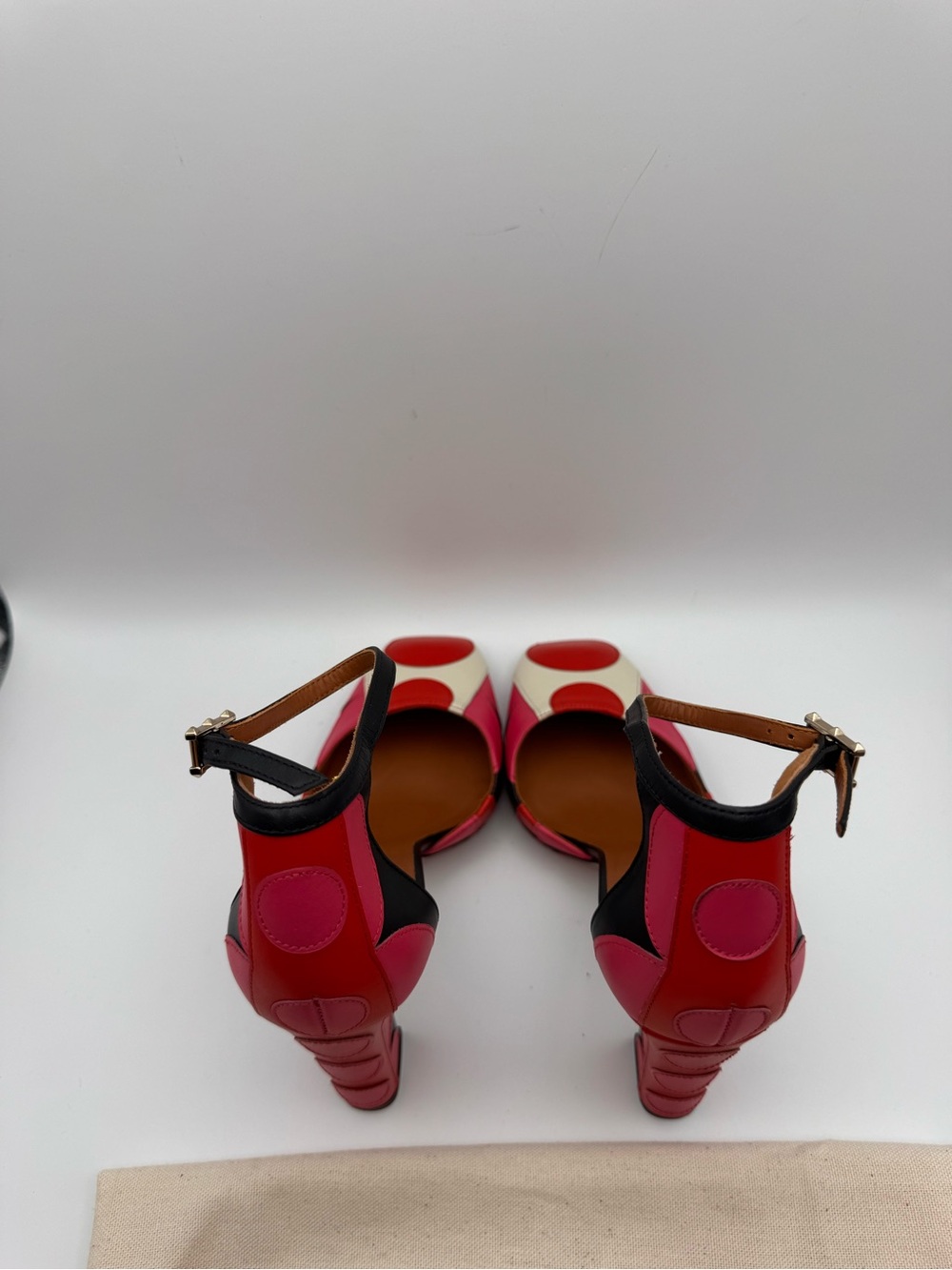 Valentino Garavani Pink&Red Polka Dot Patch Leather Block Heel Multicolour-Sz 38 - Picture 7 of 9